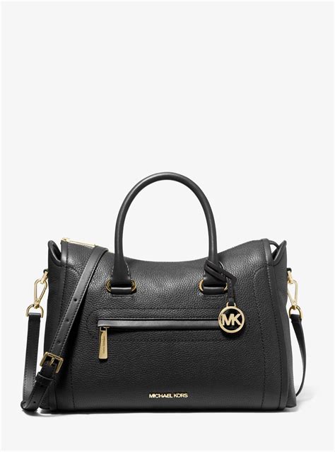 michael kors vanessa black pebbled leather medium satchel|Michael Kors handbags.